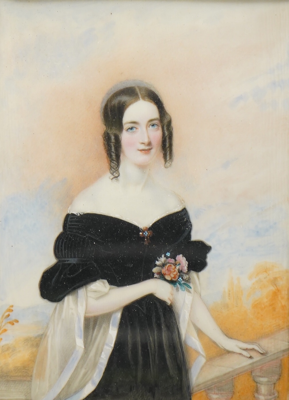 Victorian school, Portrait miniature of Anna Maria Denham, watercolour on ivory, various inscriptions verso to include ‘married George Stevenson’ and ‘Bath 1839’, framed, 16 x 11.5cm CITES Submission reference TZMDS8PC